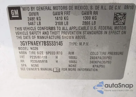 2011 Cadillac Srx Luxury Collection from USA, damaged, VIN 3GYFNAEY7BS533145